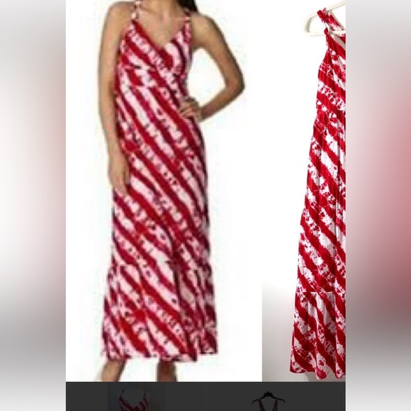 Calypso for Target 10 Red and White Striped Maxi Dress - Picture 1 of 3